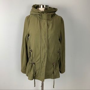 Zara Womens Military Green Shearling Parka Coat Sm
